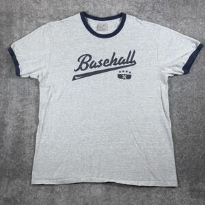 Y2K Vintage Nike Baseball T-Shirt Men's XL Gray Banded Short Sleeve